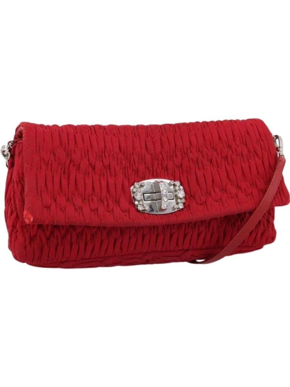 Miu Miu Matelasse Chain Shoulder Bag Nylon Red Silver